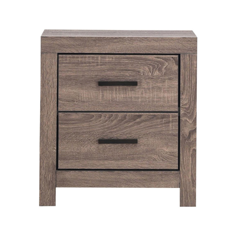 Table de chevet 2 tiroirs de style chêne avec finition rustique pour chambre à coucher