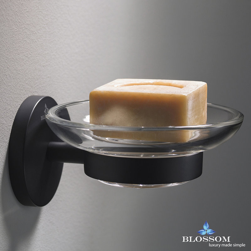 Blossom Wall-Mounted Soap Dish Holder – Solid Brass Bathroom Accessory in Matte Black Finish for Shower or Sink Area