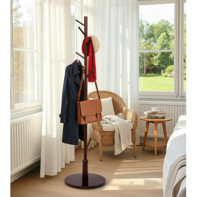White Beech Wood Vertical Coat Rack TreeShaped Design 9 Hooks 3 Height Adjustments For MultiPlaces