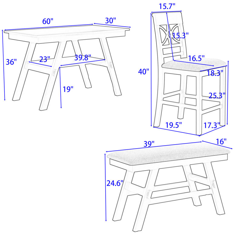 6 - Person Four Leg Dining Set, Walnut, Walnut, Beige/Walnut