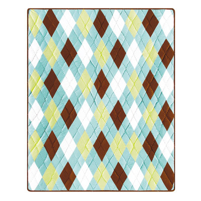 Argyle Aqua Cotton Quilted Throw Blanket