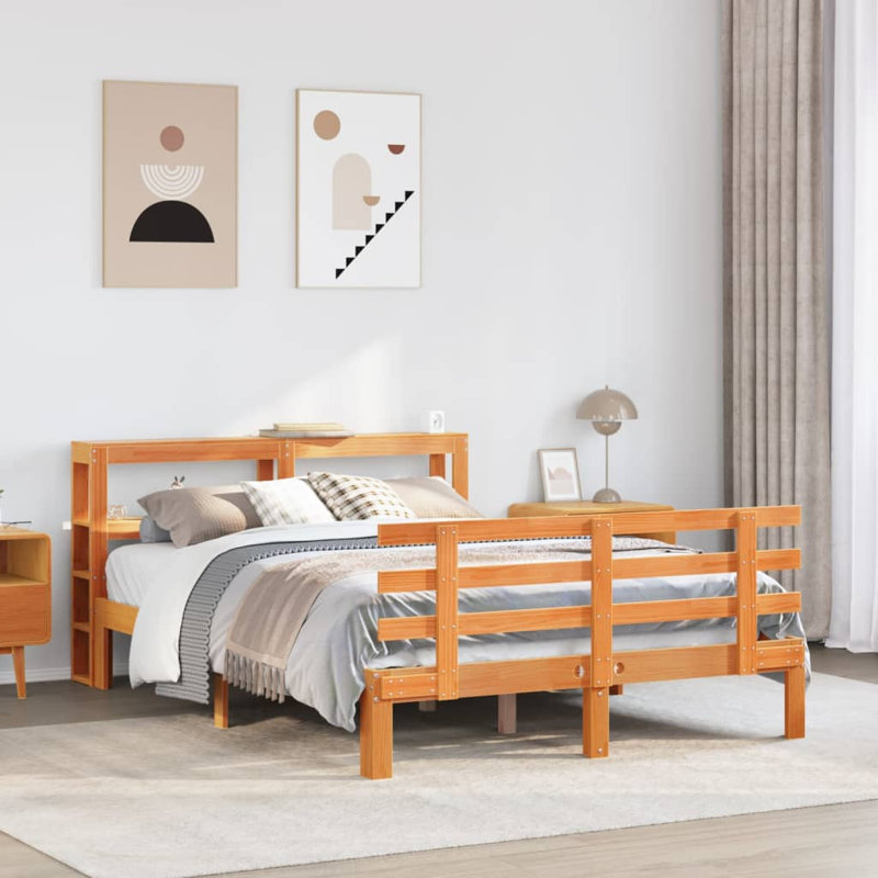Bed Frame With Headboard Without Mattress, Small Double (4'), Wax Brown