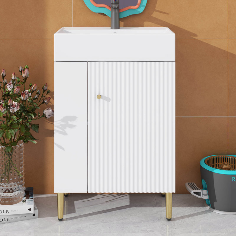 Petit meuble-lavabo avec lavabo simple en céramique, White