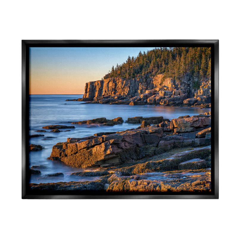 «Rocky Cove Ocean Cliff Floater» par Rick Berk, Cadre flottant noir de jais, H 17 po x l 21 po x P 1,7 po