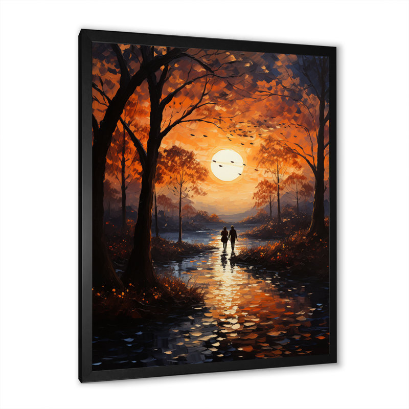 Paysage romantique coucher de soleil Serenade I, H 32 po x l 16 po x P 1 po, Cadre photo noir