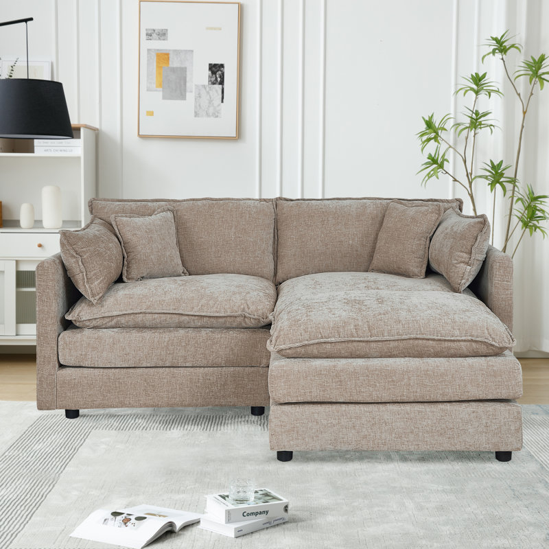 Canapé-lit en chenille moderne avec repose-pieds, Chenille café, H 33,85 po x l 77,16 po x P 35,82 po