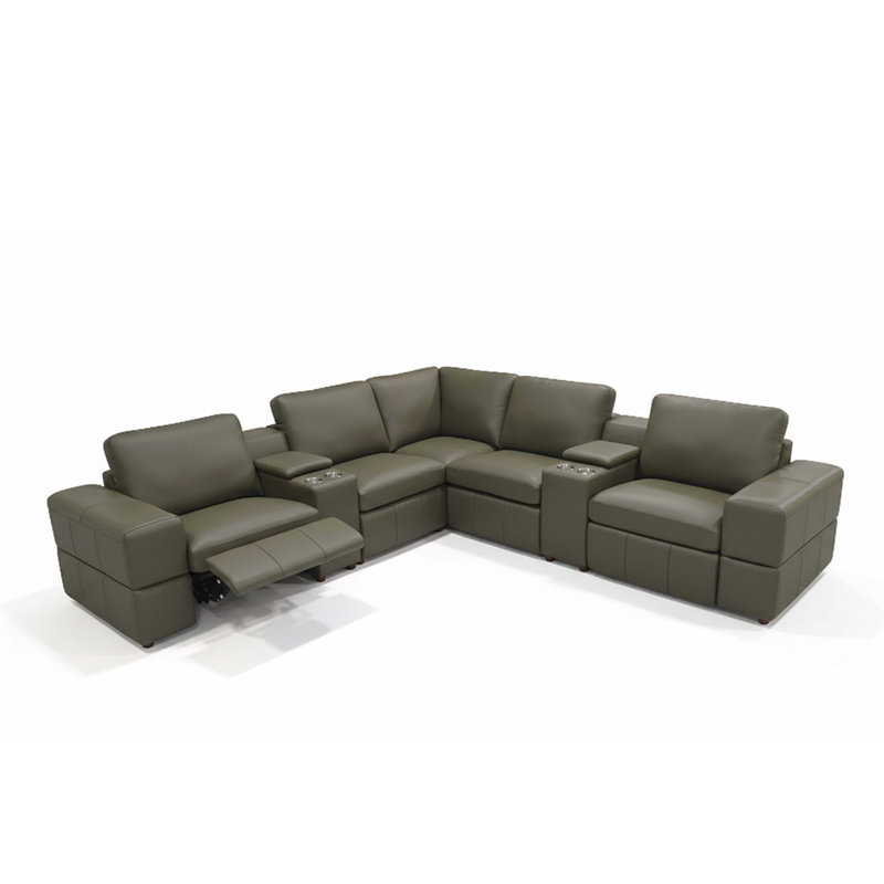 Canapé modulaire inclinable de luxe avec revêtement en cuir de qualité supérieure et console de rangement