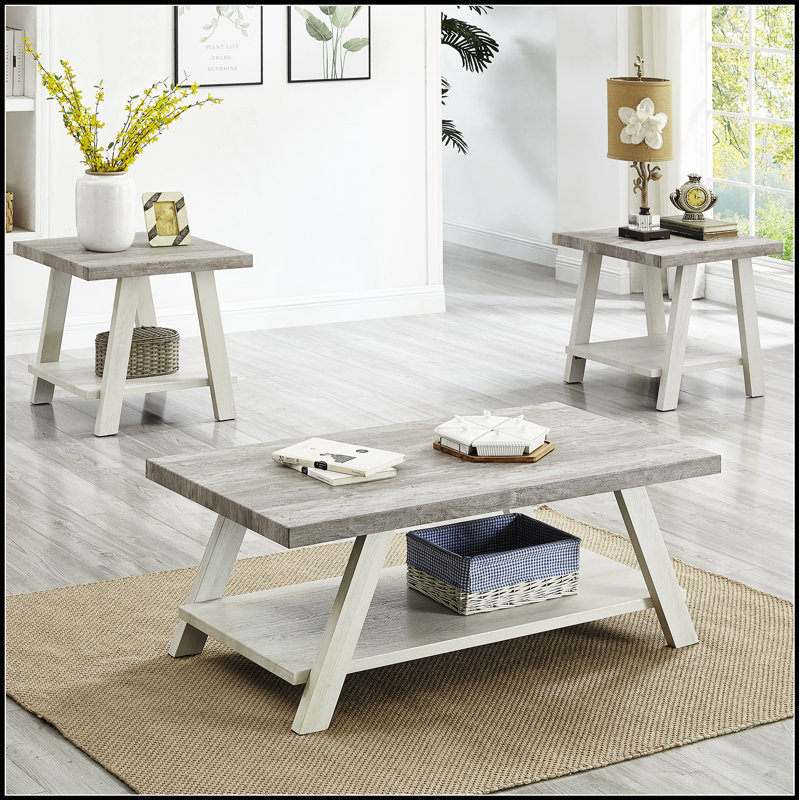 Table basse rectangulaire avec plateau et tablette en bois massif et manufacturé, parfaite pour un décor moderne et traditionnel.