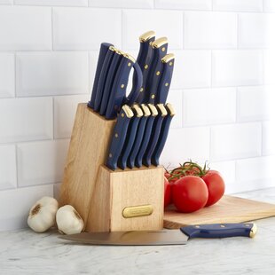 CORE KITCHEN SET OF 6 PASTEL COLOR STEAK KNIVES AND WOOD BLOCK