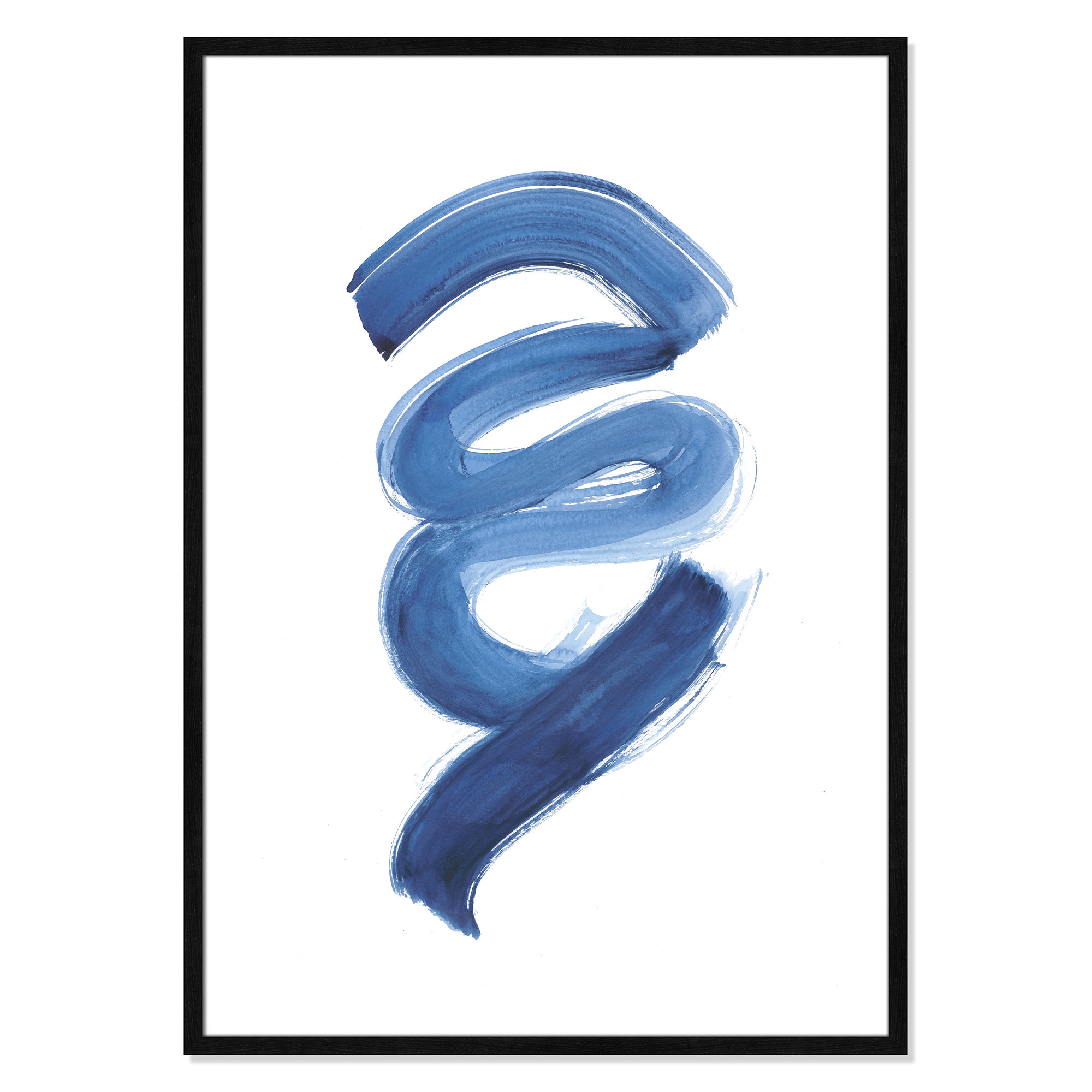 Slinky Indigo I by Filippo Ioco - Painting Print, Black Wood Framed Paper, 41.5" H x 29.5" W x 0.75" D