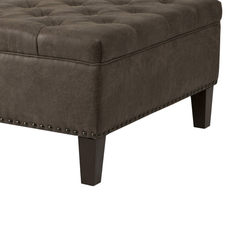 Repose-pieds capitonné carré large de 35,5 po Lindsey, Brun, Similicuir, Expresso
