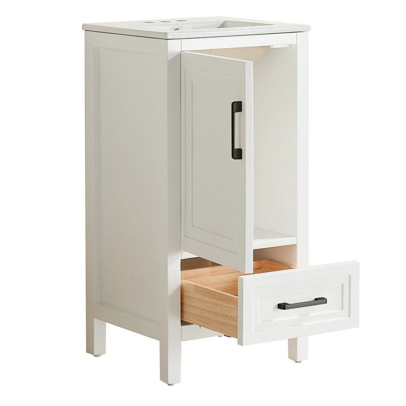 Ensemble de meuble-lavabo simple autoportant 18 po avec 2 poignées entièrement assemblé, Blanc
