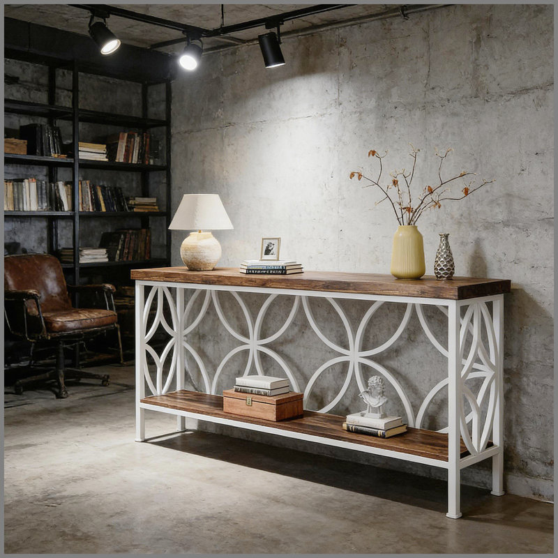 Élégante table basse, canapé de style nordique, console à 2 niveaux, Rustic Brown / White, Brun rustique, White