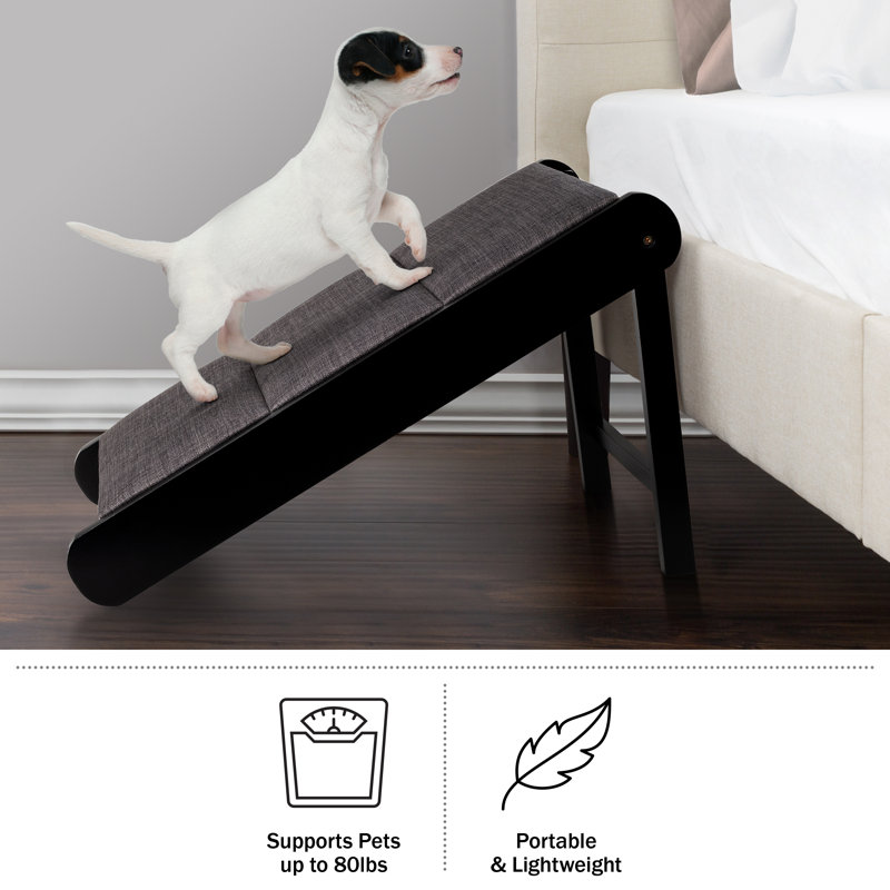 PETMAKER Foldable Wooden Pet Ramp for Bed, Couch, or Vehicle (Brown/Gray), Black/Gray
