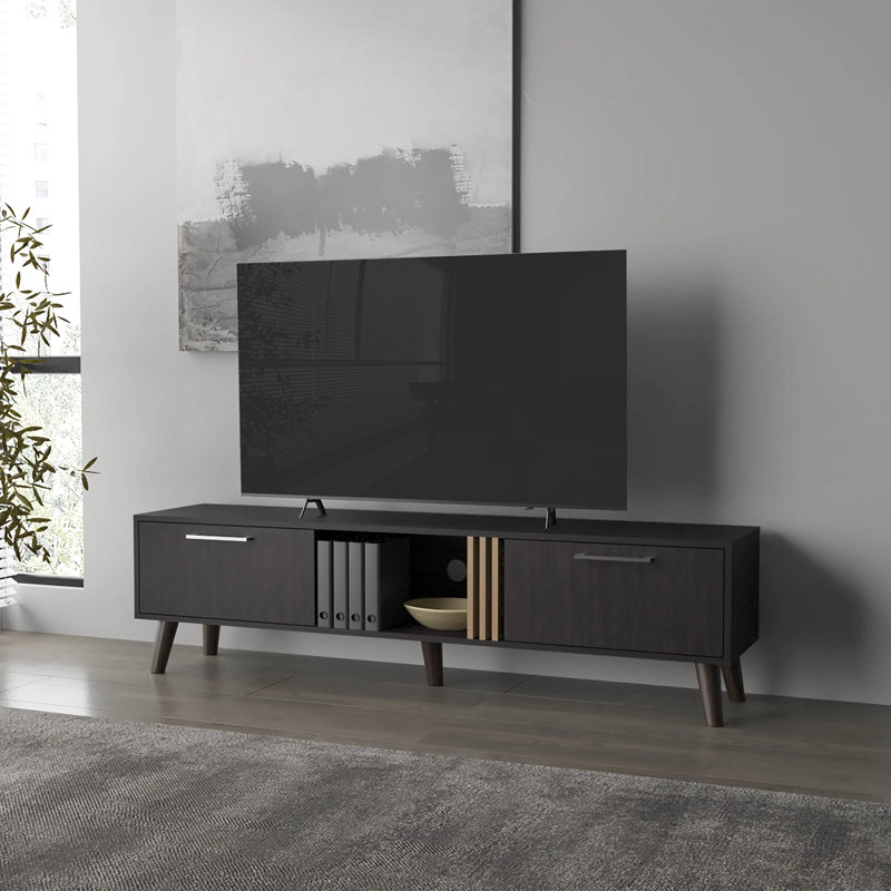 Meuble télé Wengue avec 2 portes et rangement ouvert sur place
