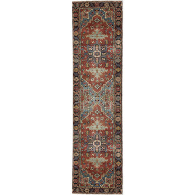 Hand-Knotted High-Quality Red and Blue Runner