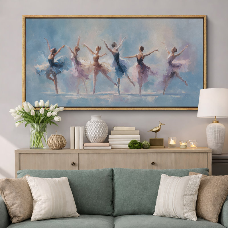 «Elegant Ballet Dancers In Soft Blue», art de chambre à coucher, impression sur toile encadrée, 3 pièces, Cadre naturel