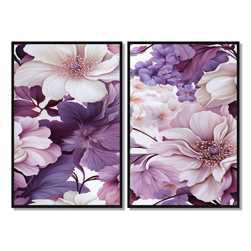Gonesse - Floral Coastal Tropical Wall Decor 2-Pieces, H 36 po x l 48 po, Impression encadrée flottante, Noir