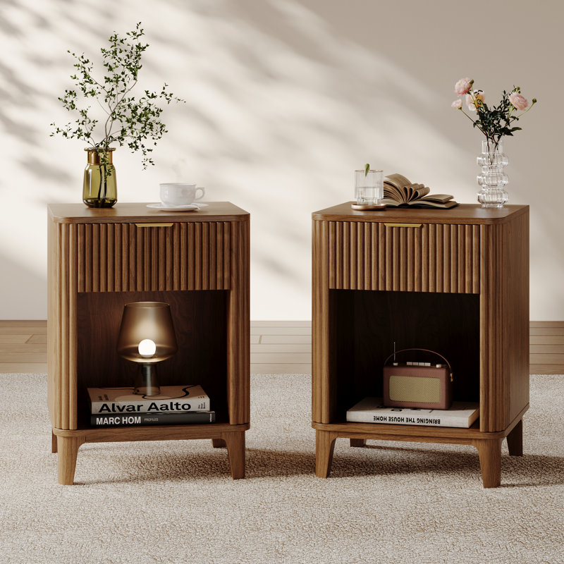 Table de chevet polyvalente de 15,75 po avec rangement, table d'appoint à 1 tiroir et table de bout, Brown