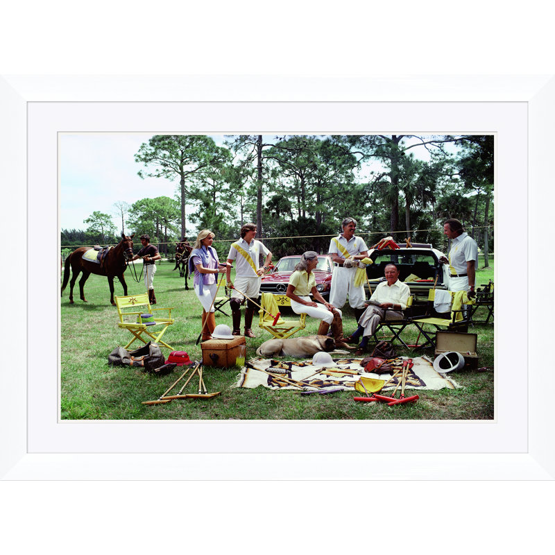 Polo Party Print by Slim Aarons, White Single Picture Framed, 30" H x 41" W x 1.5" D