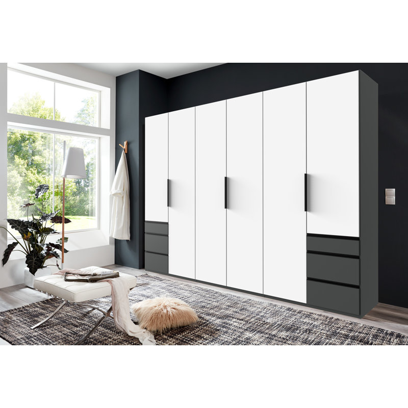 Guardino 6 Door Wardrobe, Graphite/White, 216cm H x 300cm W x 58cm D