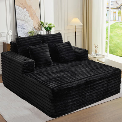 Oversized Cloud Couch Chair, Faux Fur Chaise Lounge Sofa, Plush Boneless Lounge Chair with Cup Holders, Cozy Accent Chair for Living Room, Bedroom, Reading Nook, Apartment, Compression Packed No Assembly Required