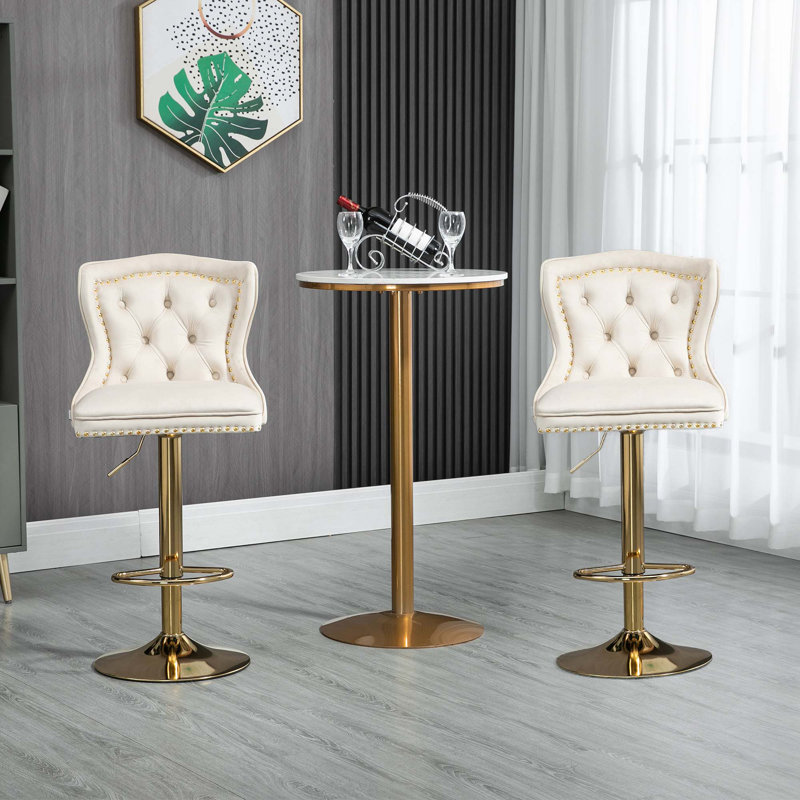 Tabouret de bar réglable en hauteur Emilijana, Ivoire