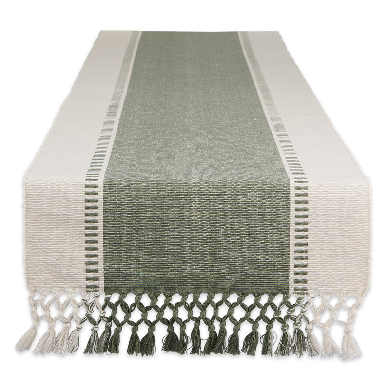 Kizer Striped 100% Cotton Table Runner, 72" x 13", Artichoke