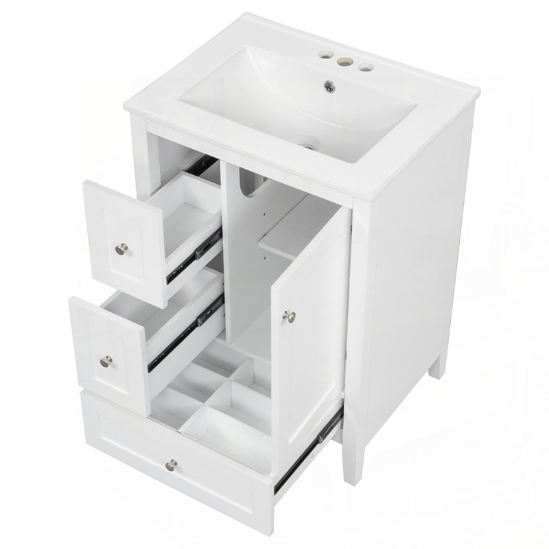 Meuble-lavabo polyvalent avec rangement abondant et fabrication robuste, Blanc
