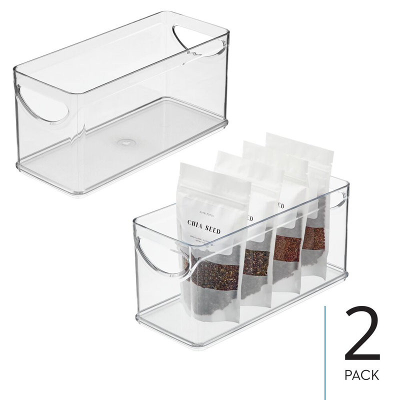 iDesign Narrow Pantry Organizer Bins with Handles - Storage Bin for Cabinets or Fridge- Set of 2 - Clear