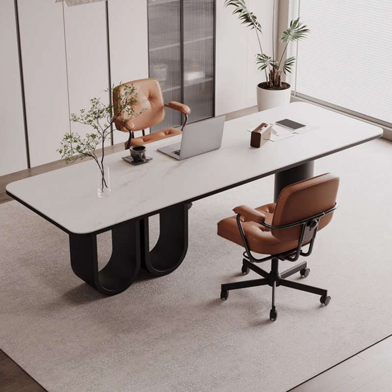 White Rectangular Stone Writing desk, 29.53"H*62.99"W*31.5"D