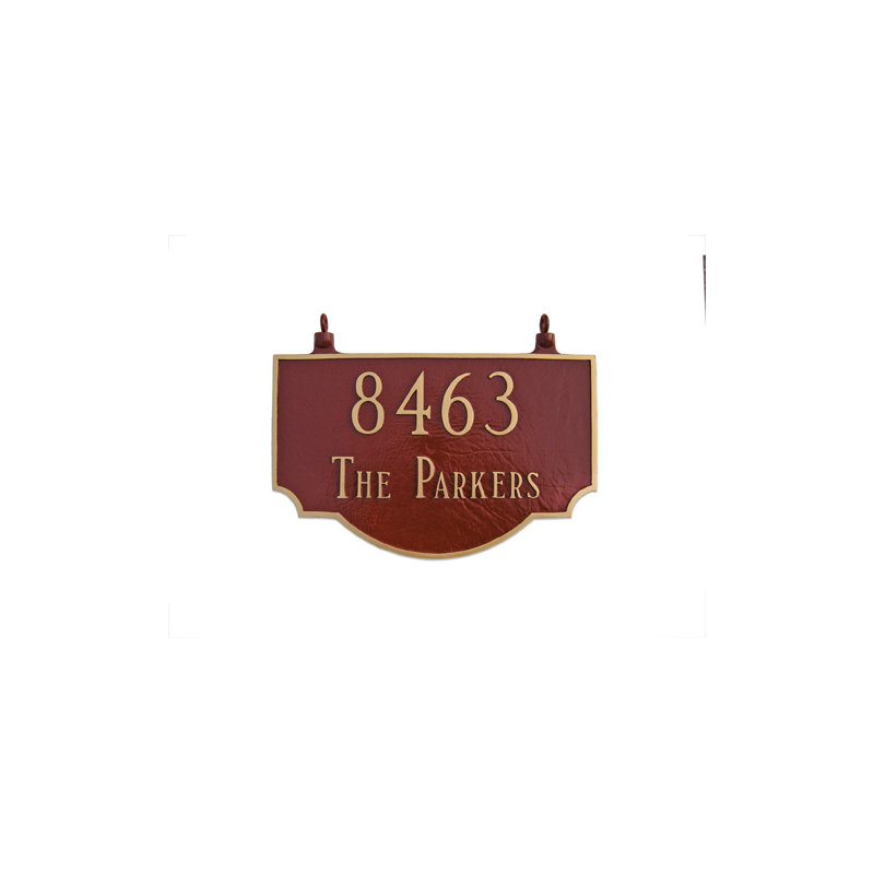 Vanderbilt 2-Line Hanging Address Plaque, Brick Red/Gold
