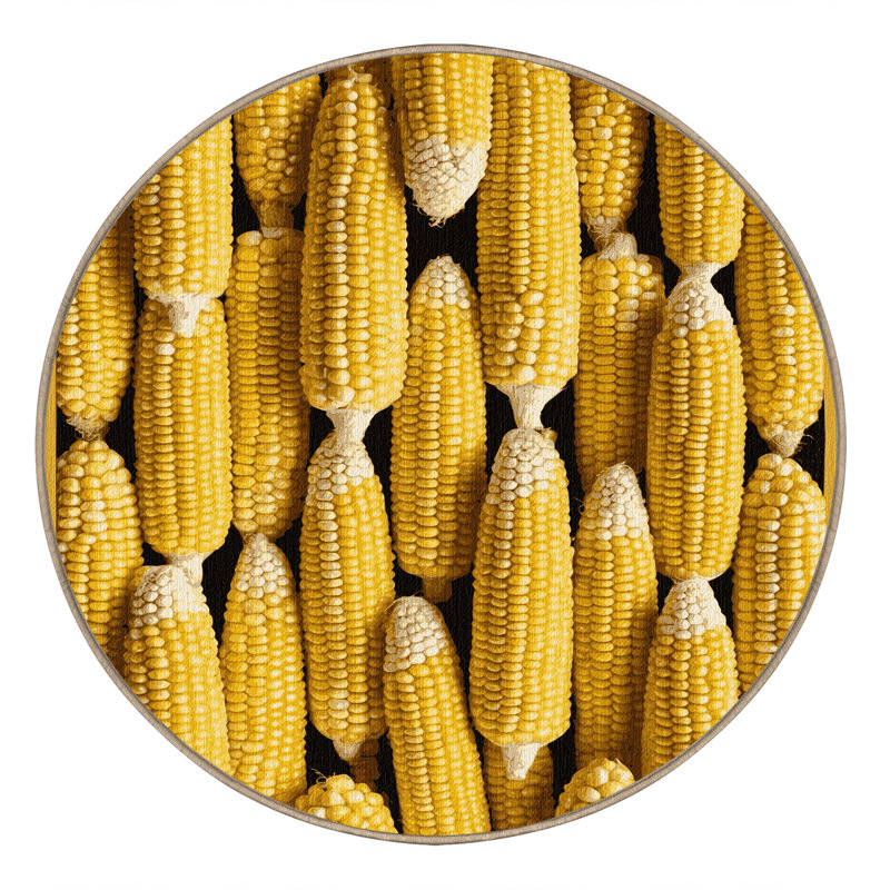  Tapis lavable jaune maïs doux avec légumes, Rond 5 pi