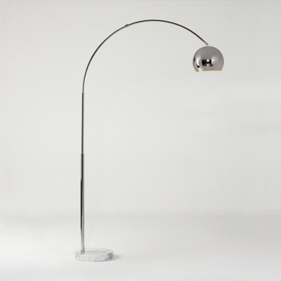 Olivia 75 in. Modern Industrial Arched Standing Floor Lamp with Metal Bowl Shade and Weighted Marble Base - LED Bulb Included