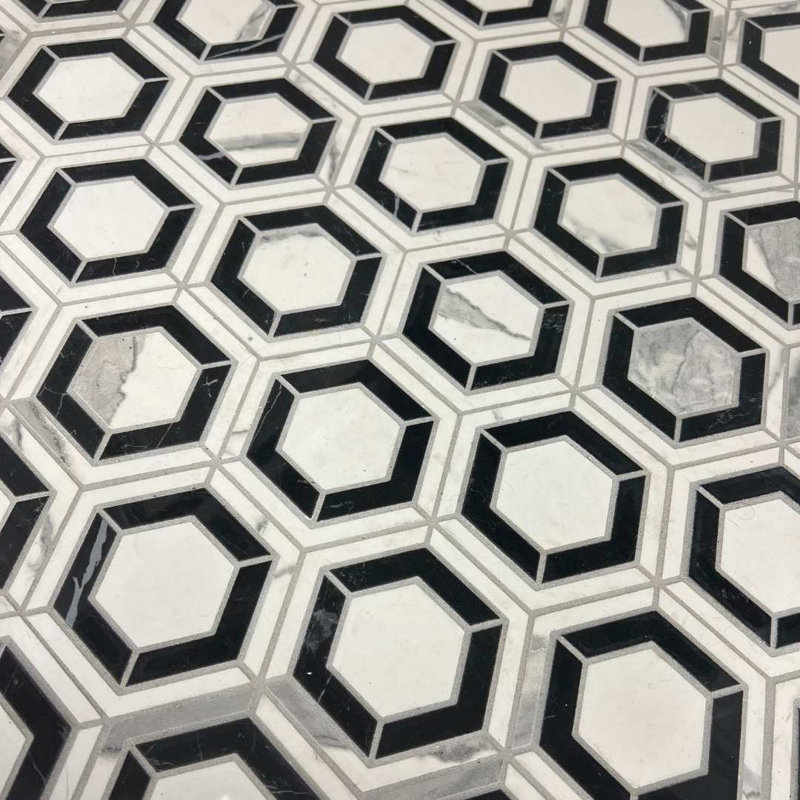 Stately Geo Hex 9" x 11" Porcelain Marble Look Mosaic