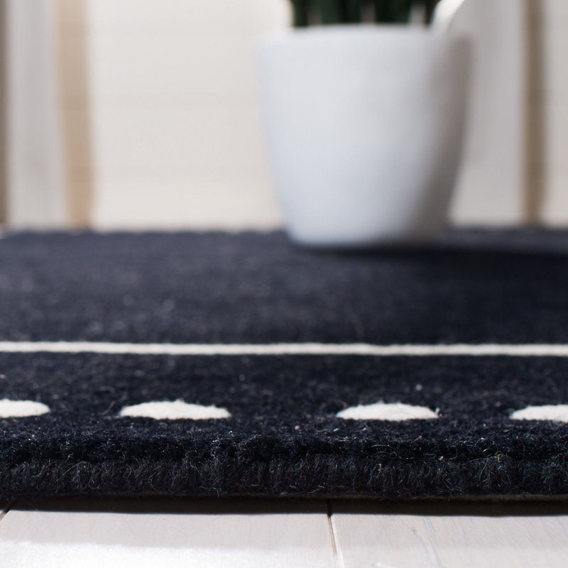 Exley Vintage Leather Hand Woven Leather Cotton/Jute Striped Rug in Black, Rectangle 6' x 9'