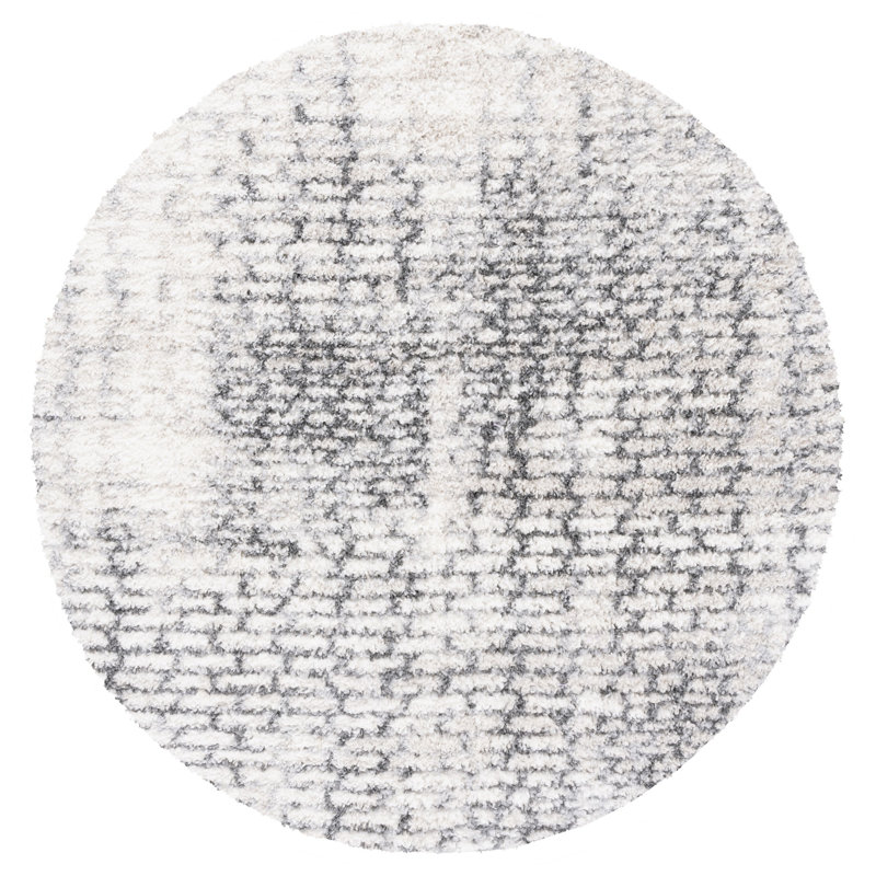 Tapis gris / ivoire à motif abstrait Mena, Rond 6 pi 7 po