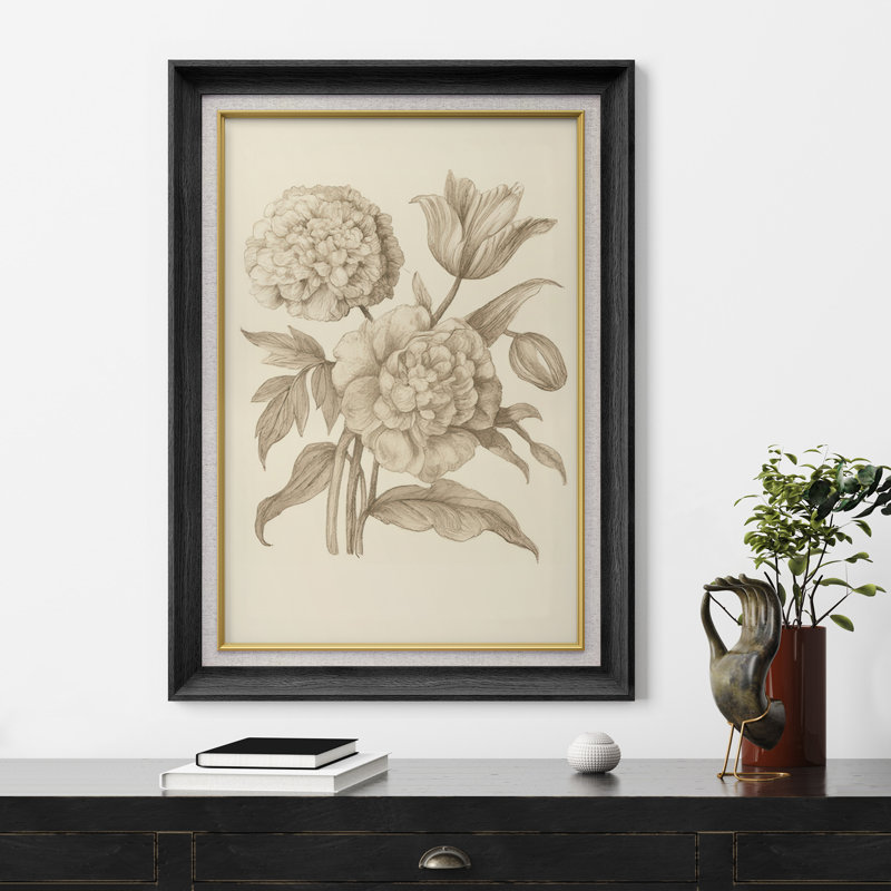 Œuvre encadrée de qualité supérieure - reproduction de fleurs rétro pour décoration de salon - 26 po x 36 po, Noir