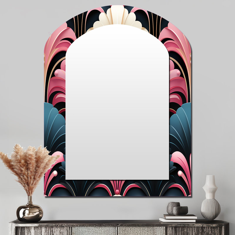 Motif damassé rose et bleu Art Deco, 43 po x 33 po