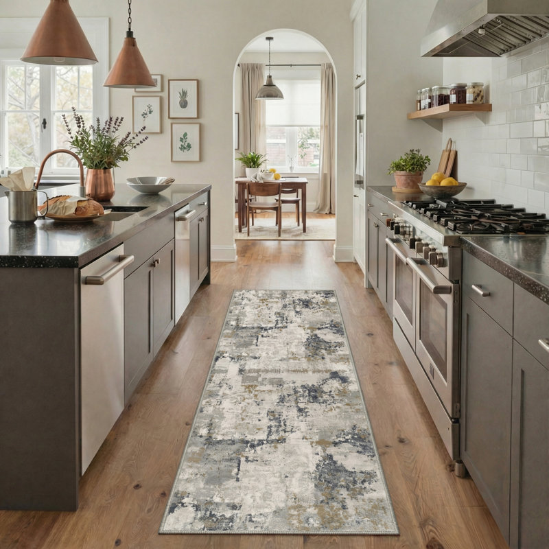 Mignone Abstract Modern Machine Washable Stonewash Indoor Area Rug With Non-Slip Backing, Runner 2' x 6'