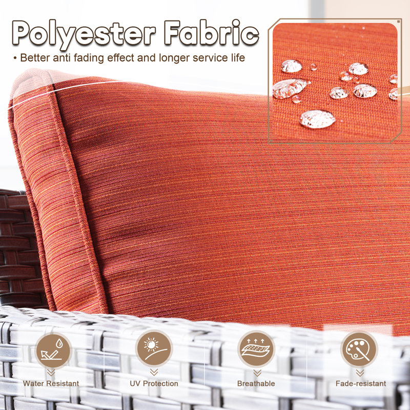 Ensemble de conversation en rotin avec coussins Jyron, Orange, Gris, No