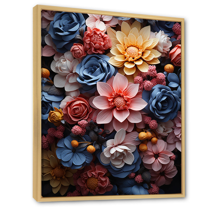 Rose, bleu, Wilflowers Dream I, Cadre naturel flottant, H 44 po x l 34 po x P 1,5 po