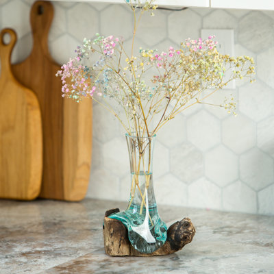Vase en verre soufflé sur bois Chinaberry