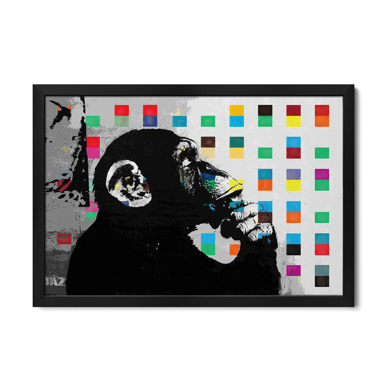 «The Thinker Monkey Dots Gros plan», affiche encadrée de qualité supérieure par l'inconnu, H 16 po x l 24 po