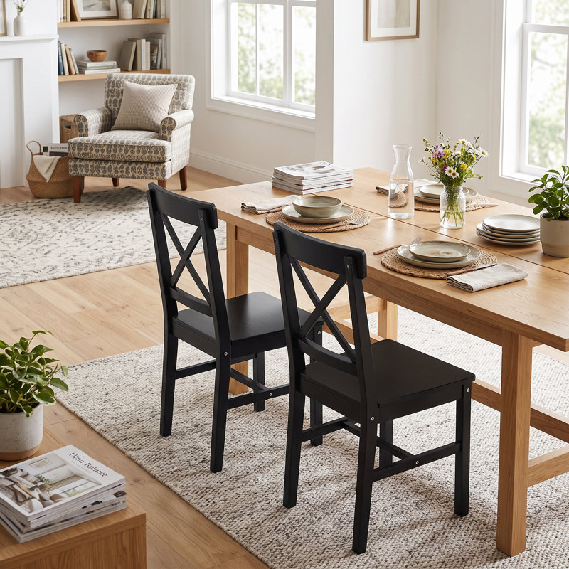 2 Dining Chairs, Modern Style, Black Wooden Cross Back, Stable & Easy To Purge Chairs Pair, Solid Sanitize