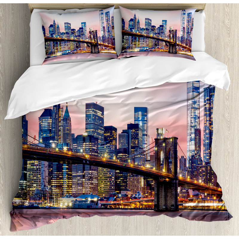 New York Modern & Contemporary Polyester Duvet Cover, King Duvet Cover + 2 King Shams, New York 3
