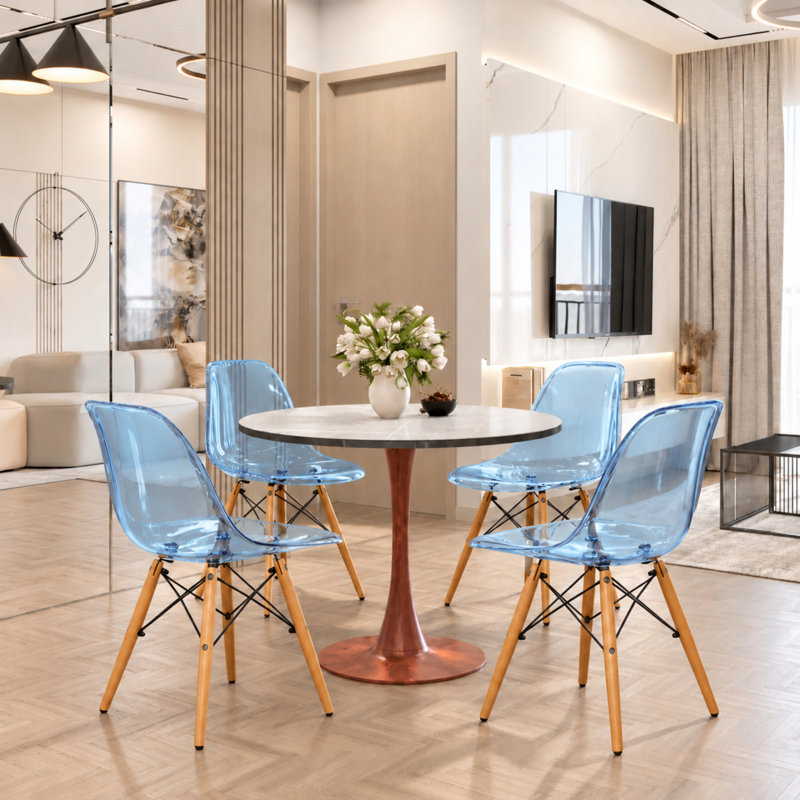 Chaise d'appoint de salle à manger Dubuque, Bleu transparent, Individual