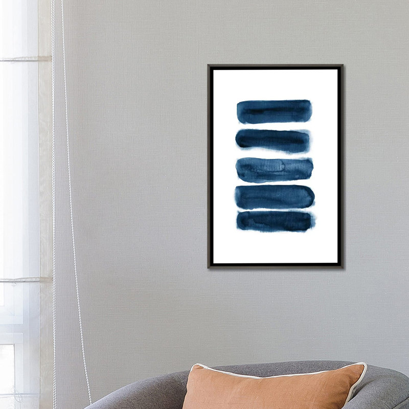 Coups de pinceau aquarelle bleu marine-reproduction d’art, H 26 po x l 18 po x P 1,5 po, Cadre en bois rustique foncé