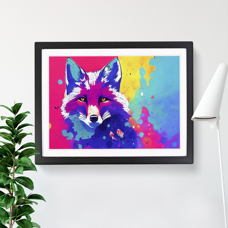 Fox Splatter - Single Picture Frame Print, Black, 46cm H x 64cm W x 2cm D