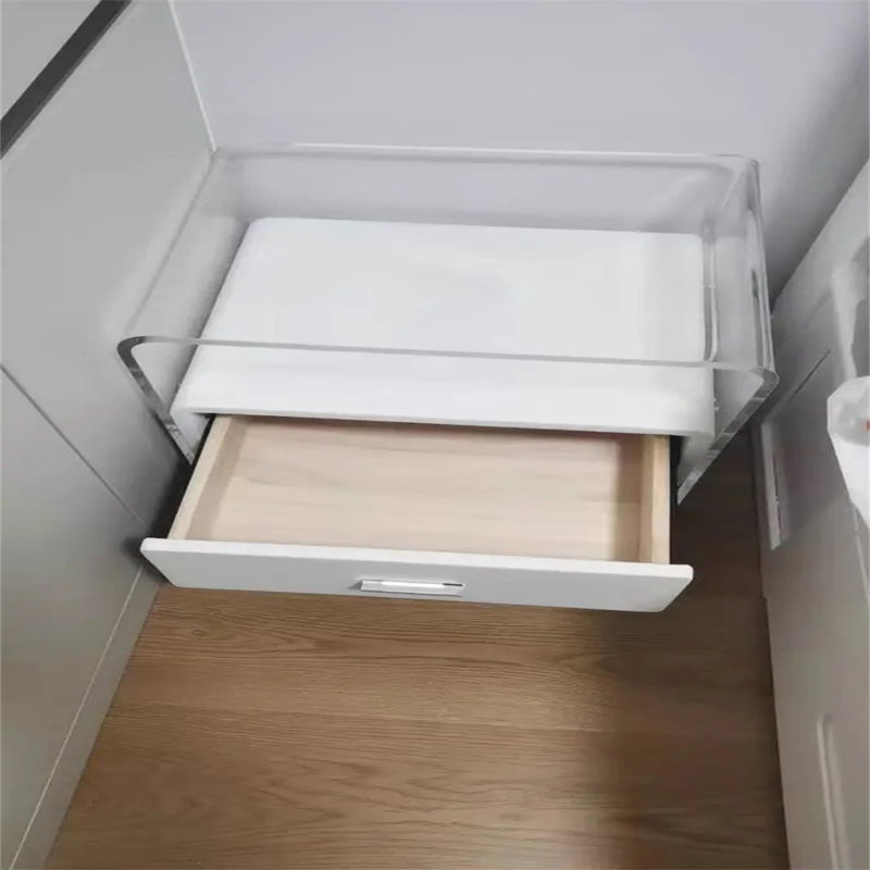 Table de chevet moderne en bois acrylique, design transparent, design d'apparence minimaliste, armoire de rangement, chambre à coucher moderne, acrylique élégant, convient à la chambre à coucher